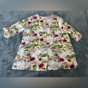 Cynthia Rowley 100% Linen Tunic Amalfi Coast Italy  Colorful 1X Boho Lagenlook